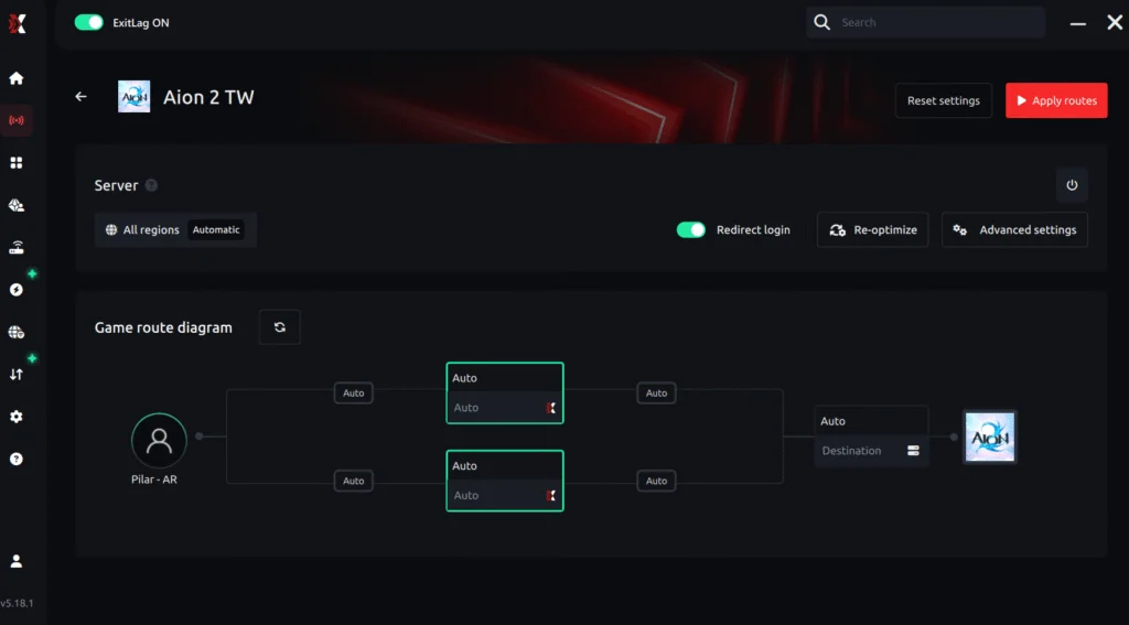 ExitLag settings for Aion 2 Taiwan